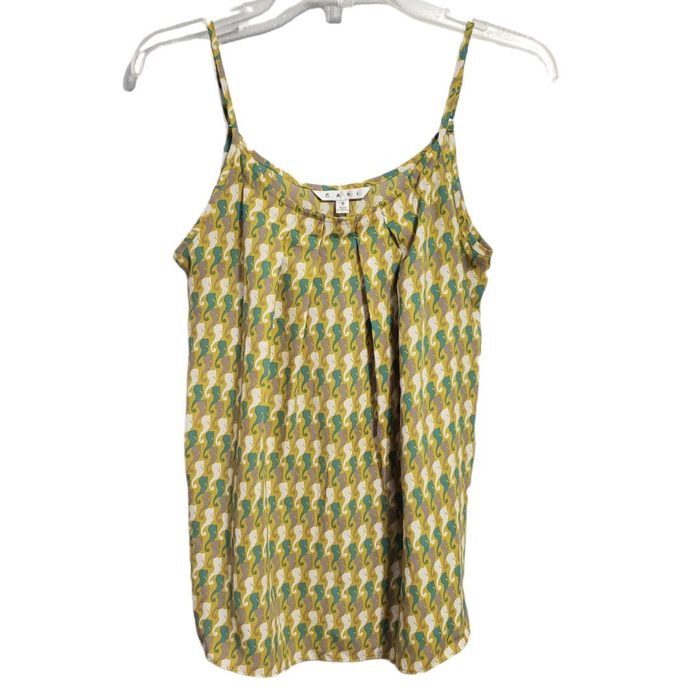 Cabi Seahorse Top S Spaghetti Strap Tank Pleated Front Cami Print #411 Beach
